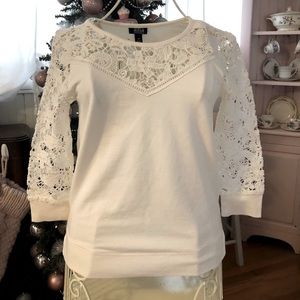 Ana size XS cream sweatshirt material lacy top NWOT